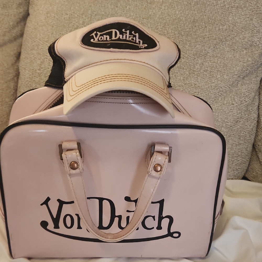 Von Dutch Pink Tote Bag with Retro Design And Pink Original Von Dutch Hat Cap